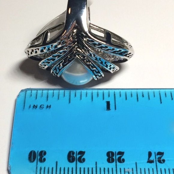 Pearl Cocktail Ring Size 6 Art Deco Statement Vintage Style Silver RhodiumPlated - Picture 11 of 12